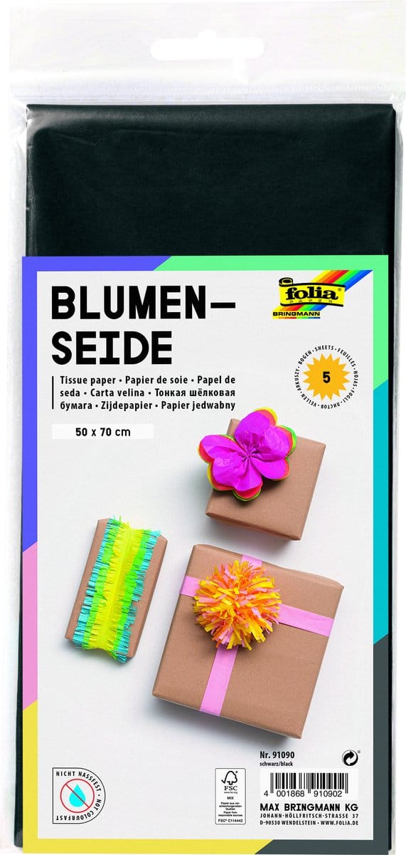 Zijdevloeipapier folia 50x70cm 20gr nr90 zw 5vel | 10 stuks