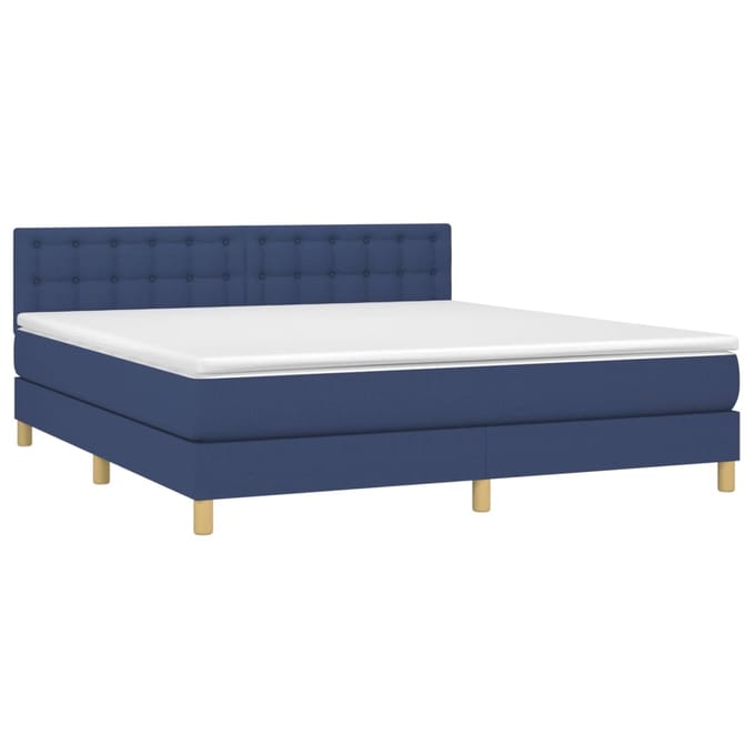 vidaXL - Boxspring - met - matras - en - LED - stof - blauw - 160x200 - cm