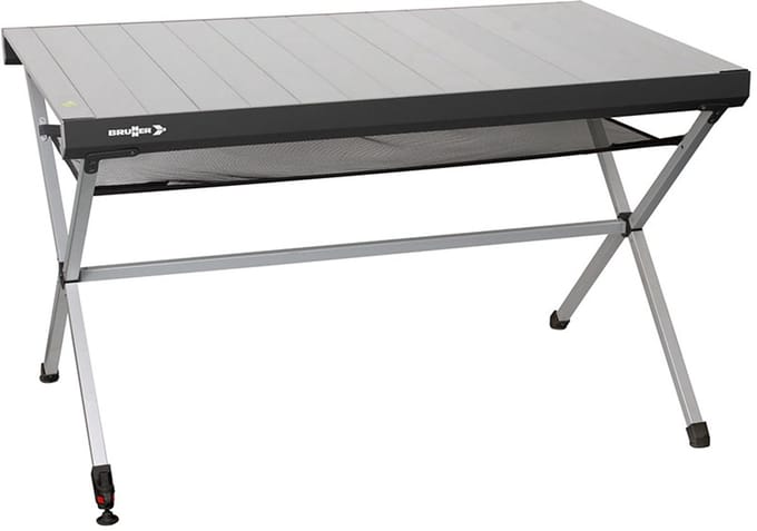 Brunner Titanium Axia 6 - Campingtafel 147 x 76 x 72 cm - Oprolbaar aluminium blad - Verstelbare poot - Mesh opbergnet
