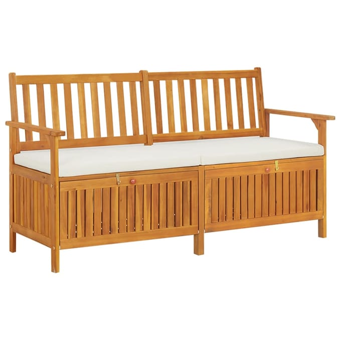 vidaXL - Opbergbankje - met - kussen - 148 - cm - massief - acaciahout
