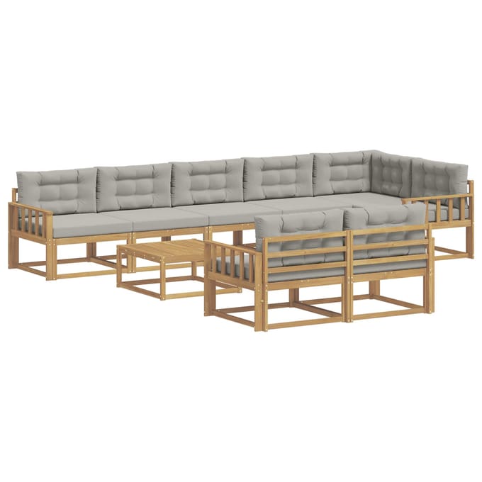 vidaXL - Buiten - bank - set - 9 - st - Wit - en - Lichtgrijs - Polyester
