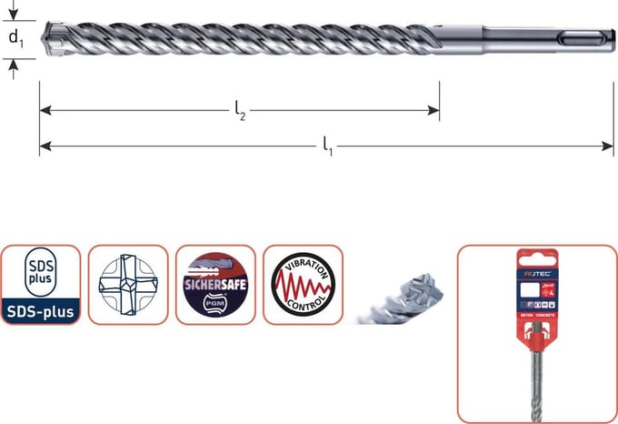 Hamerboor sds plus 4-snijder 6.5x160mm