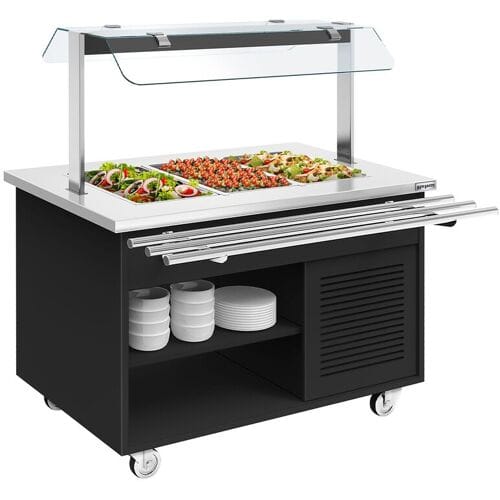 GGM Gastro Buffetwagen kalt DANZIG - 1300mm - für 3x GN 1/1 - mit Tablettrutsche - Schwarz