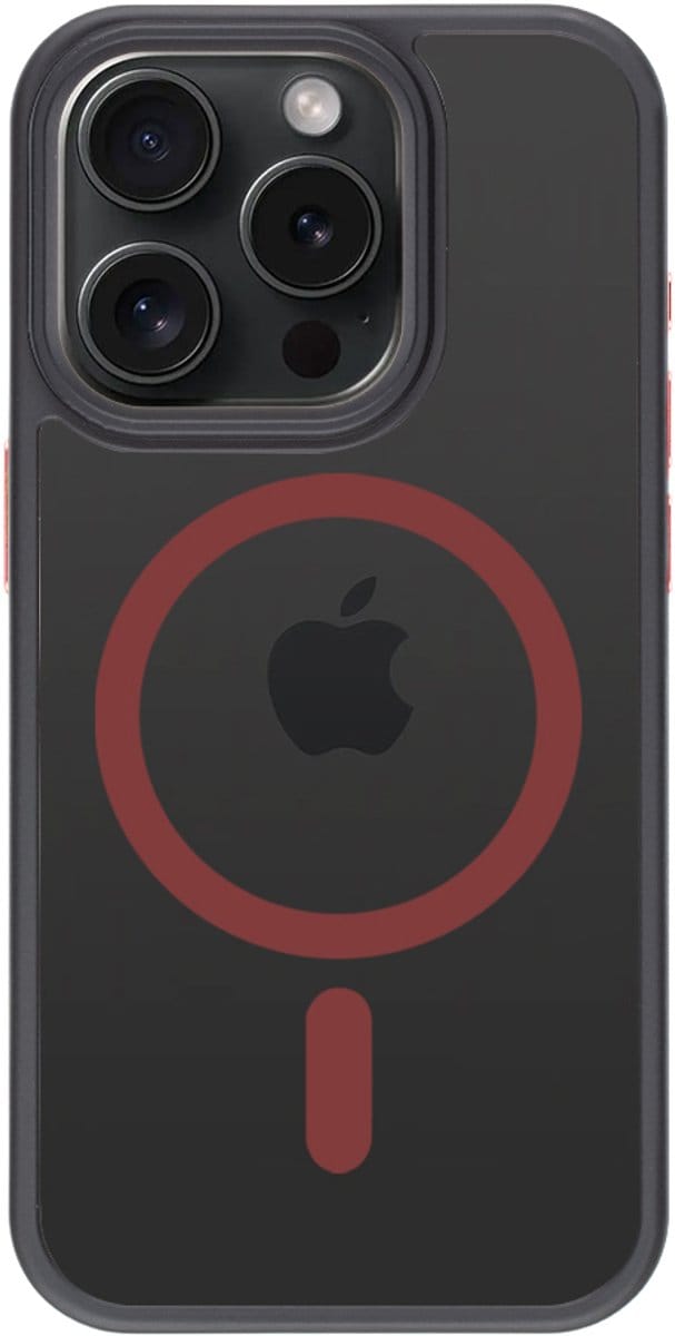 Tactical iPhone 15 Pro MagForce Hyperstealth 2.0 Cover – Hoesje met Losse Klikbare Knoppen – Black/Red