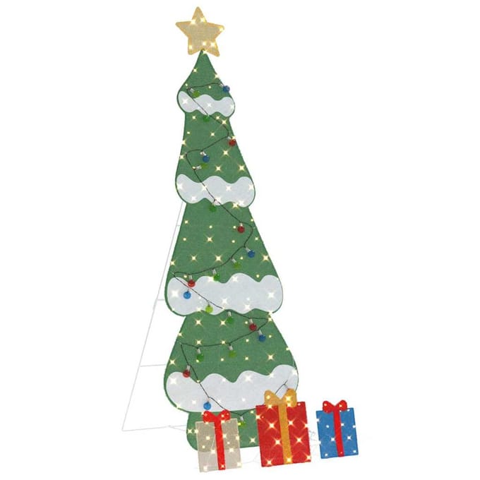 vidaXL - Verlichte - Kerstboom - met - 3 - Geschenkdozen - 2D - Warm - Wit - Meerkleurig