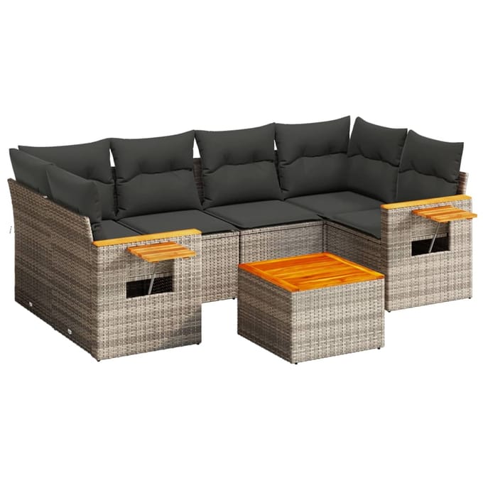 vidaXL - 7-delige - Loungeset - met - kussens - poly - rattan - grijs