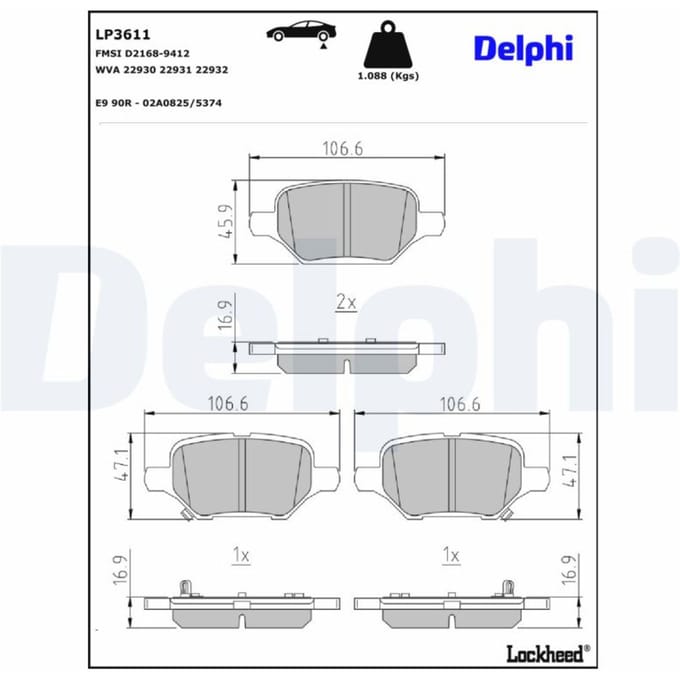 Remblokset DELPHI LP3611, achter