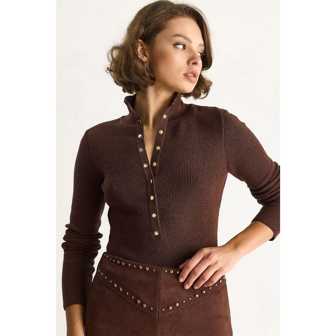 Getailleerde Langemouwen Gebreide Blouse met Drukknoopsluiting