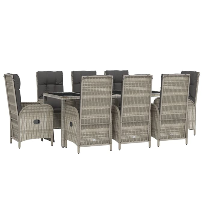 vidaXL 9-delige Tuinset met kussens poly rattan grijs