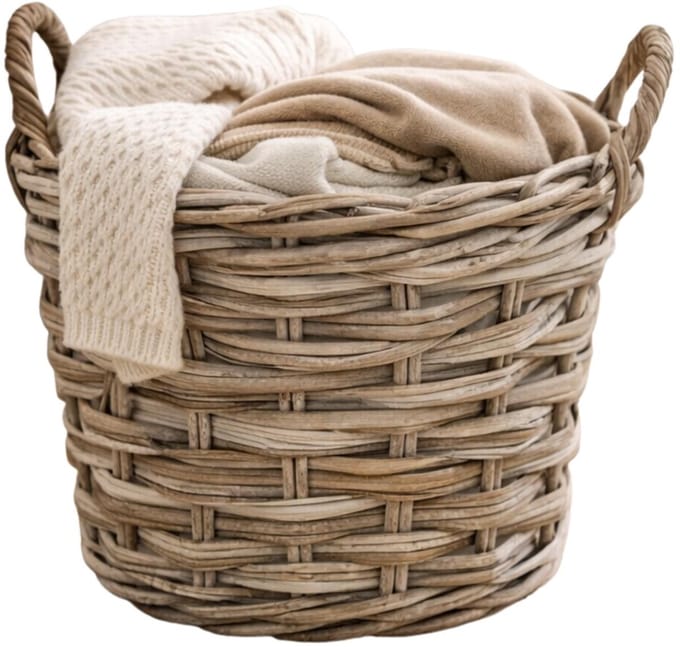 Mega Collections opbergmand Heeg - rotan - D30 x H23 cm - lichtbruin/grijs