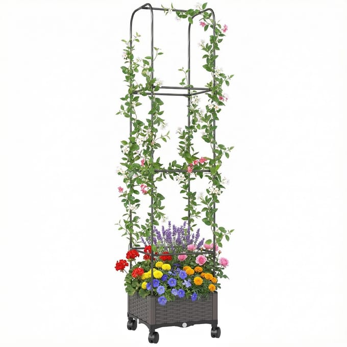 Outsunny Multifunctionele tuinbak-Staal, kunststof-40L x 40B x 185H cm-Zwart