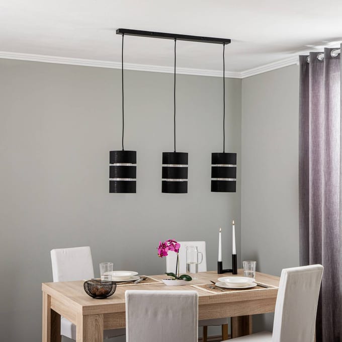 Lindby - hanglamp - 3lichts - Stof, metaal - H: 28 cm - E27 - zwart, goud