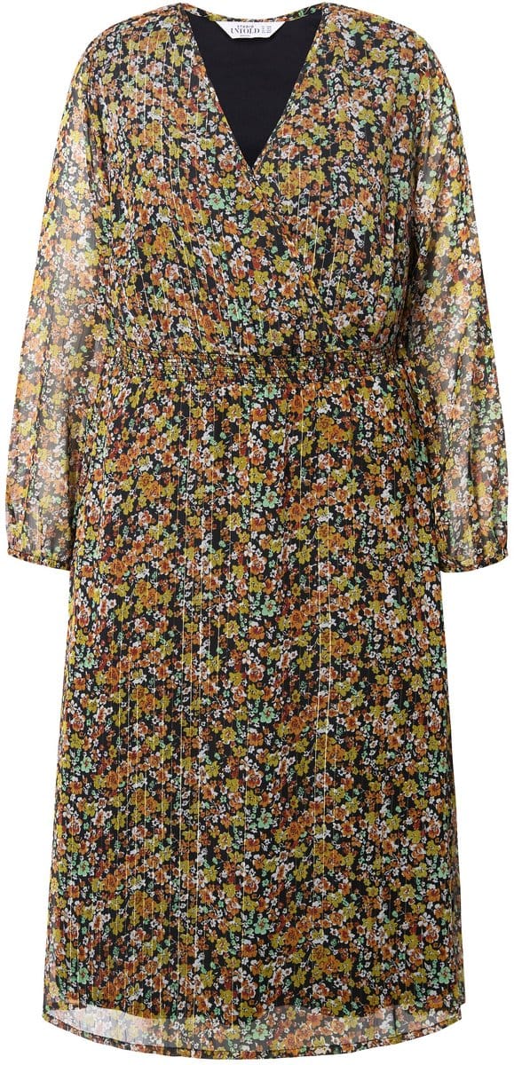 Studio Untold - Dames - Midi-jurk minimalistische bloemetjes A-lijn - Roodbruin - Maat 54+