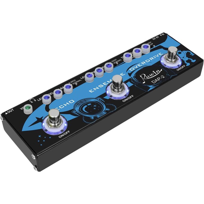 ROWIN 3-in-1 Gitaar Multi-effecten Pedaal Echo/Ensemble/Overdrive Aluminiumlegering Behuizing met True zwart