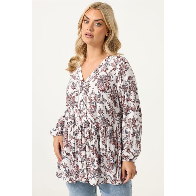 Yours Roze Blouse Met Paisleyprint En Ruches Size 42