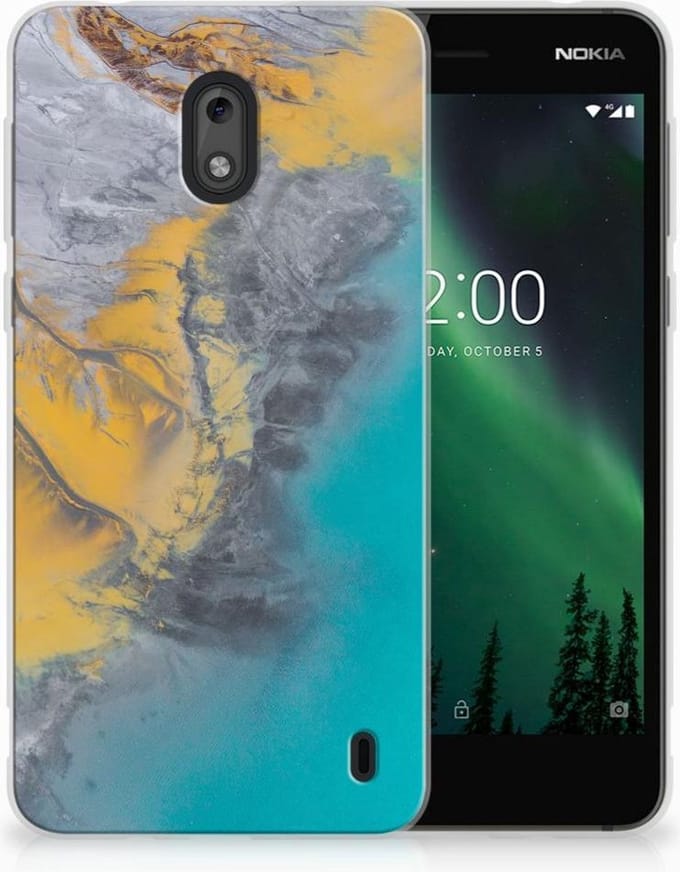 Nokia 2 TPU Siliconen Hoesje Marble Blue Gold