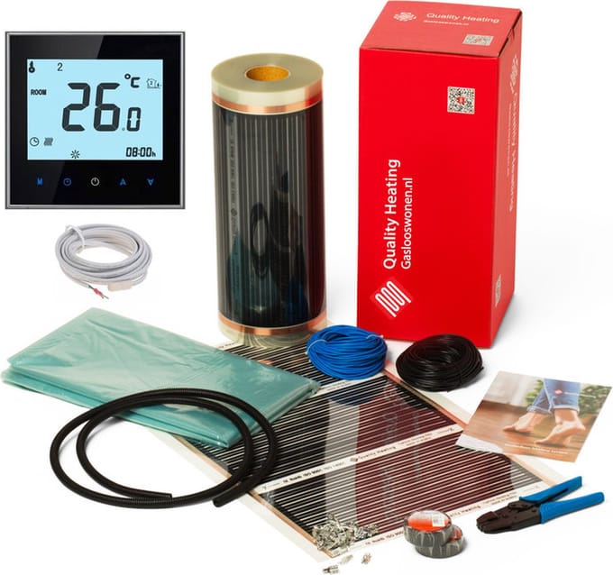 15,0M² 2100Watt Vloerverwarming elektrisch onder laminaat en hout set Wit