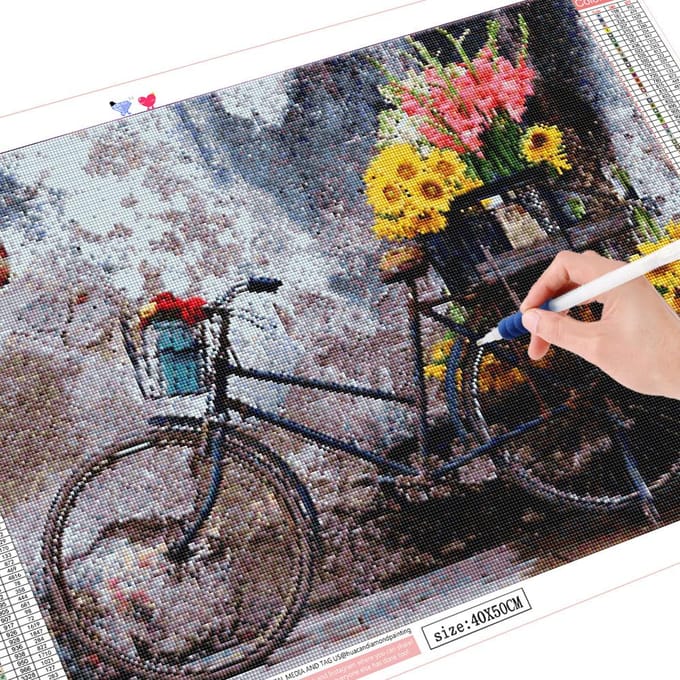 Peinture diamant 5d de vélo avec pierres carrées, broderie de fleurs, décoration d'intérieur 20X30CM gray