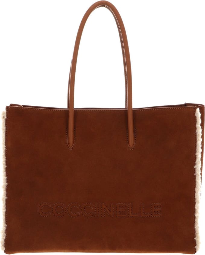 COCCINELLE Leren schoudertas Myrtha Ec Shearling Suede Leather Shoulder Bag Natural / Cuir Lichtbruin