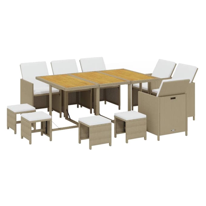 vidaXL - 11-delige - Tuinset - met - kussens - poly - rattan - beige