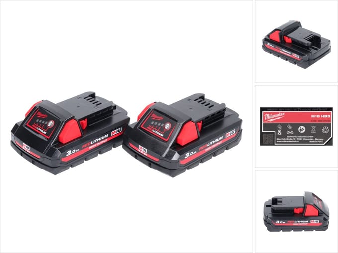 Milwaukee M18 HB3 High Output 2x 18 V 3.0 Ah / 3000 mAh Li-Ion accu ( 2x 4932471069 ) met laadniveau-indicator