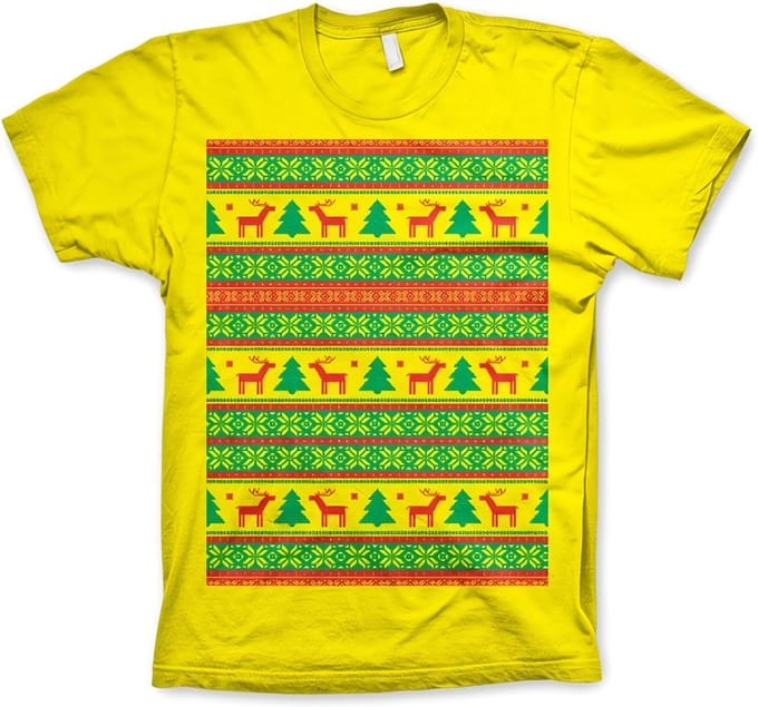 Heren Tshirt -M- Christmas Knit Pattern Geel