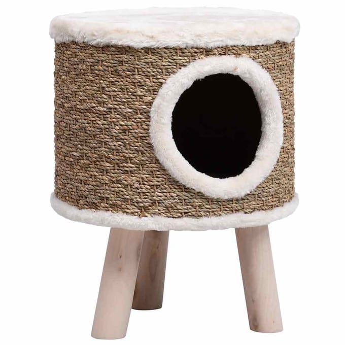 vidaXL - Kattenhuis - met - houten - poten - 41 - cm - zeegras