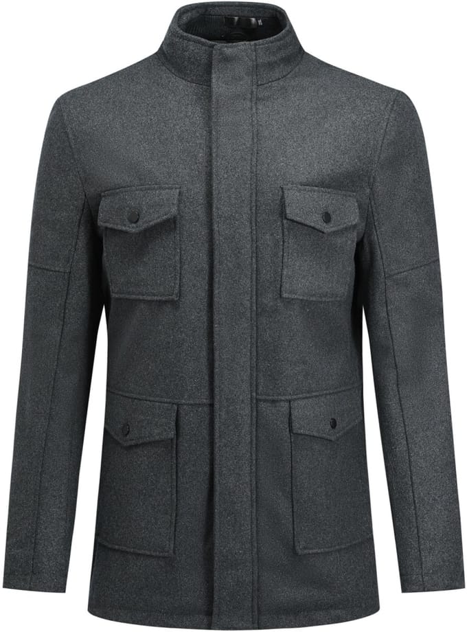 ALLTHEMEN Heren Regular Fit Jas met Opstaande Kraag - Halflang met Ritssluiting - L