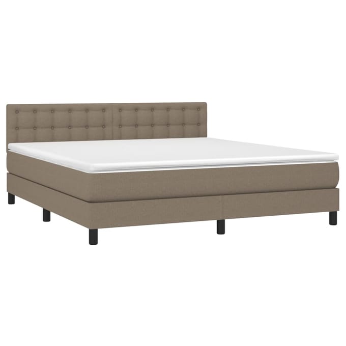 vidaXL - Boxspring - met - matras - en - LED - stof - taupe - 160x200 - cm