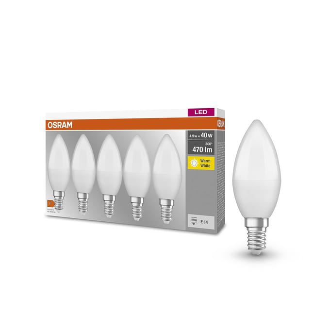 OSRAM LED lamp - Kaars - E14 - mat - 4,9W - 470 lumen - warm wit - niet dimbaar - 5 stuks