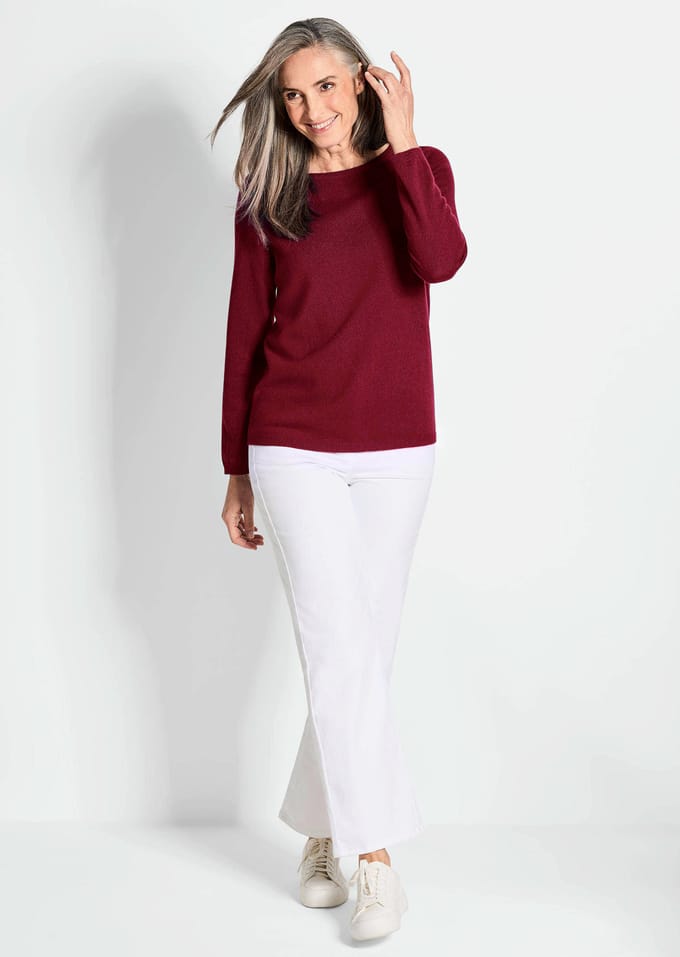 Pullover van kasjmier met boothals - donkerrood - Gr. 50 van Goldner Fashion