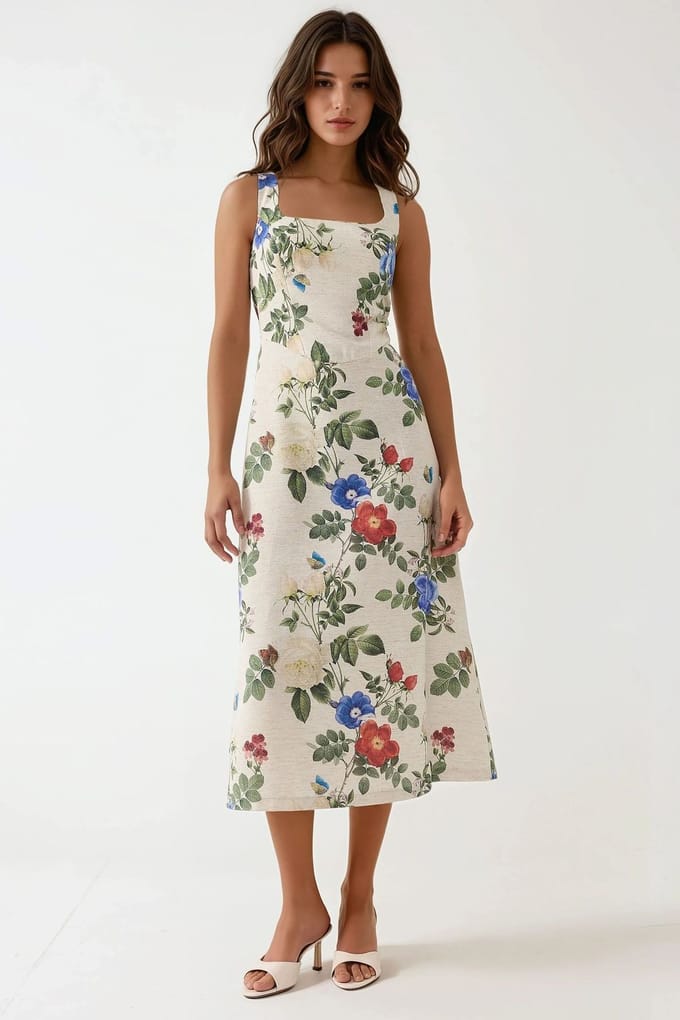 Linnengevoel Allower Bloemenprint Maxi Jurk met Achter Elastische Detail