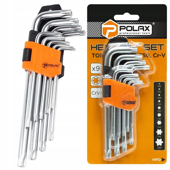 Polax Torx Inbussleutelset T10-T50 Kaart 9 Stuks