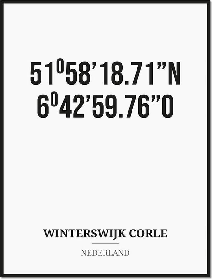 Poster/kaart WINTERSWIJK CORLE met coördinaten