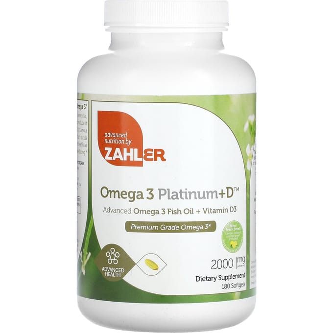 Zahler, Omega3 Platinum+D, premium omega3 visolie + vitamine D3, 2.000 mg, 180 zachte capsules (1.000 mg per softgel)