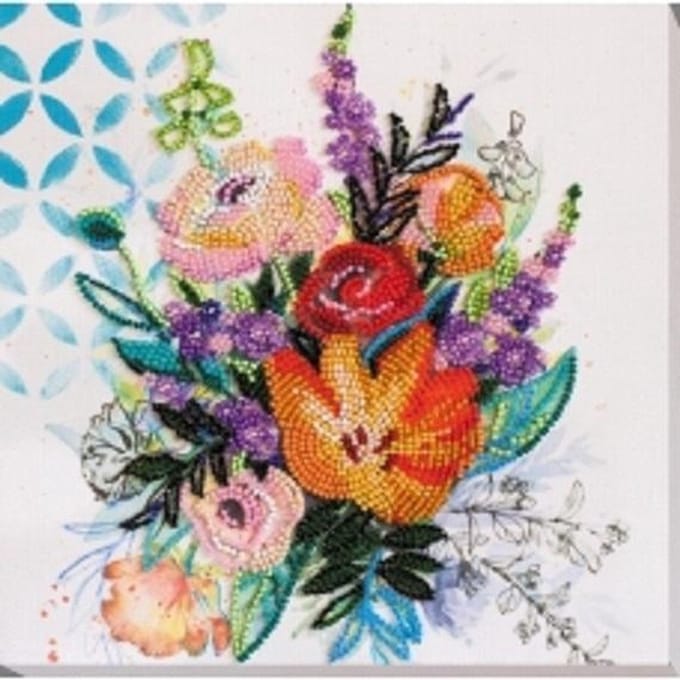 Borduurpakket met Parels/Kraaltjes - FLOWER EXTRAVAGANZA - ABRIS ART
