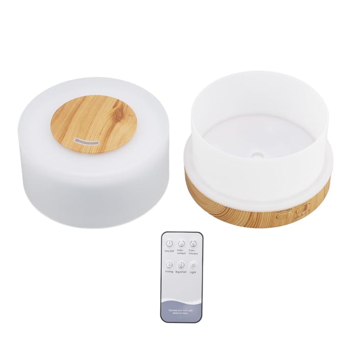 Bureau Luchtbevochtiger 500ml Houtnerf 7 Kleur LED Licht 35dB Afstandsbediening Aromatherapie Diffuser white