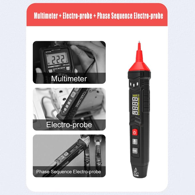 HABOTEST HT121 Pentype digitale multimeters Slimme handheld multimeter True RMS LCD-scherm 4000 zwart