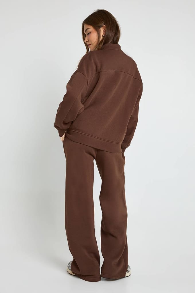 boohoo Dames Bomberjack Wide Leg Jogger Trainingspak | Chocolate | Maat: XL