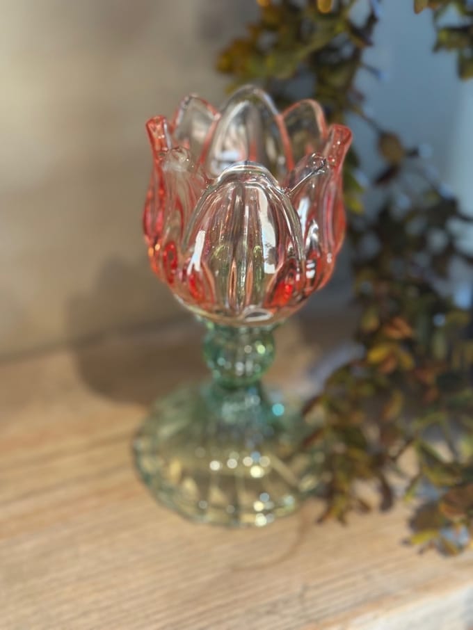 Waxinelichthouder / Theelichthouder glas tulp vorm