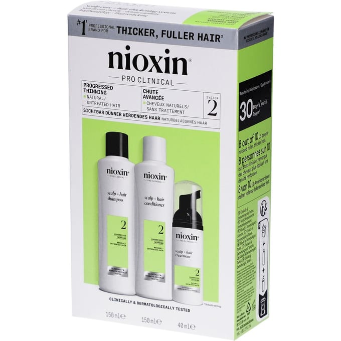 Nioxin System 2 – Trial Kit - voor Natuurlijk Haar - Anti Haaruitval – Gevorderde Uitdunning – 150+150+40ml