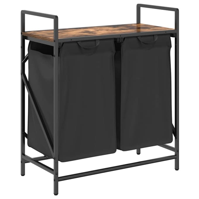 vidaXL - Wasmand - 2 - vakken - met - plank - gerookt - eikenkleurig