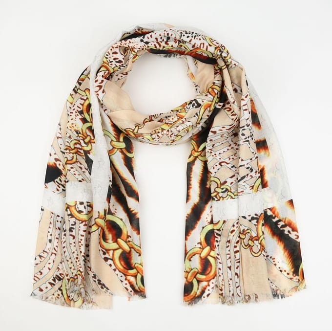 Michelle Bijou - Sjaal - Dieren print met chains - Beige