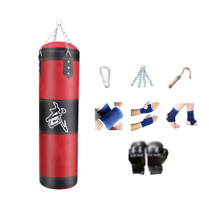 Sac de boxe 4 pieds sac de boxe lourd non rempli sac de sable d'entraînement de Sparring avec gants main et poignet et gray