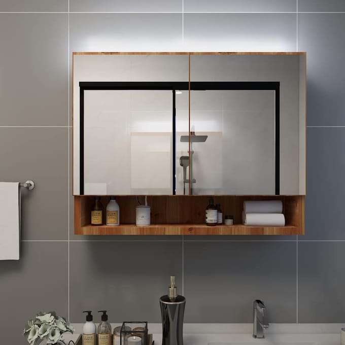 vidaXL - Badkamerspiegelkast - LED - 80x15x60 - cm - MDF - eikenkleurig