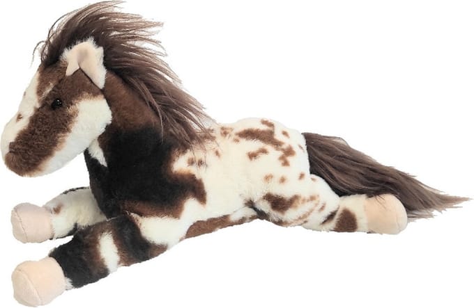 Inware Pluche Paard - bruin/wit liggend - 40 cm - knuffeldier - zacht speelgoed