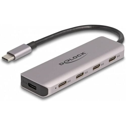 Delock 64238 64238 USB-hub 4 poorten USB-C USB 3.2 Gen1 5 GBit/s Met USB-C stekker Grijs