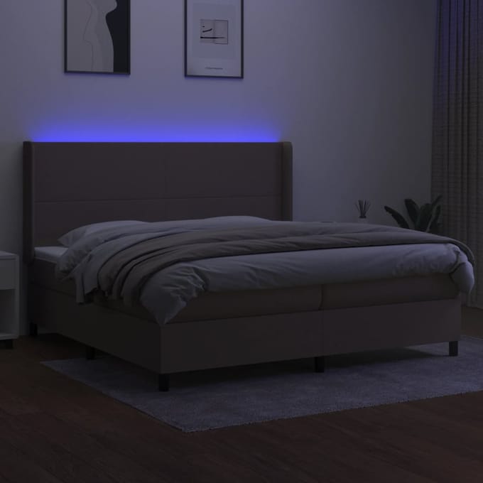 vidaXL - Boxspring - met - matras - en - LED - stof - taupe - 200x200 - cm