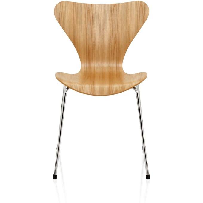 Fritz Hansen - Serie 7 3107 stoel - natuurlijk fineer - Iep - verchroomd - bruin