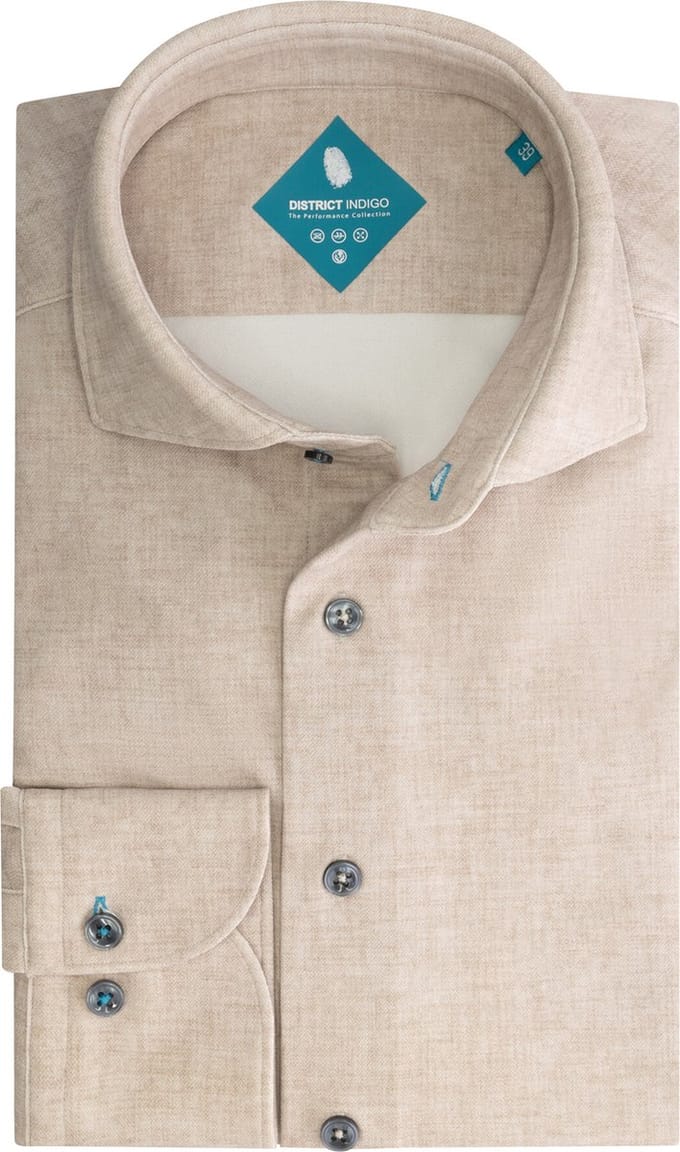 District Indigo Overhemd Pique Performance Mel. Beige (7.42.025.776 - 048)